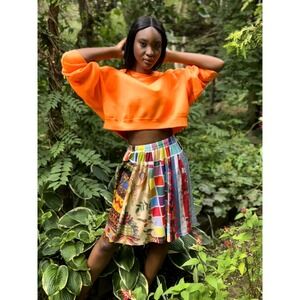 TODD‎ OLDHAM Maker Shop Womens Skirt 90s Patchwork Art Bold Print Flare Vintage